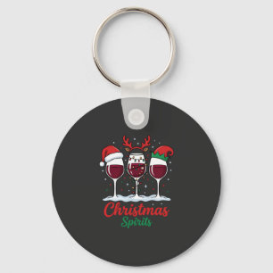 Christmas Spirits Red Wine Glasses Key Ring