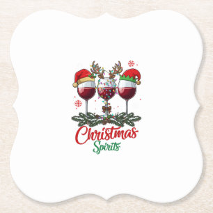 Christmas Spirits Wine Glasses Reindeer Antlers Pi Paper Coaster