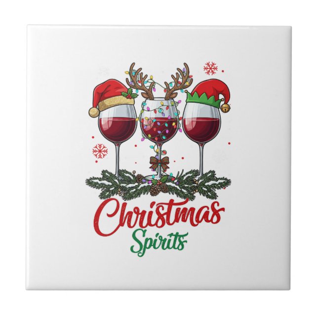 Christmas Spirits Wine Glasses Reindeer Antlers Pi Tile (Front)