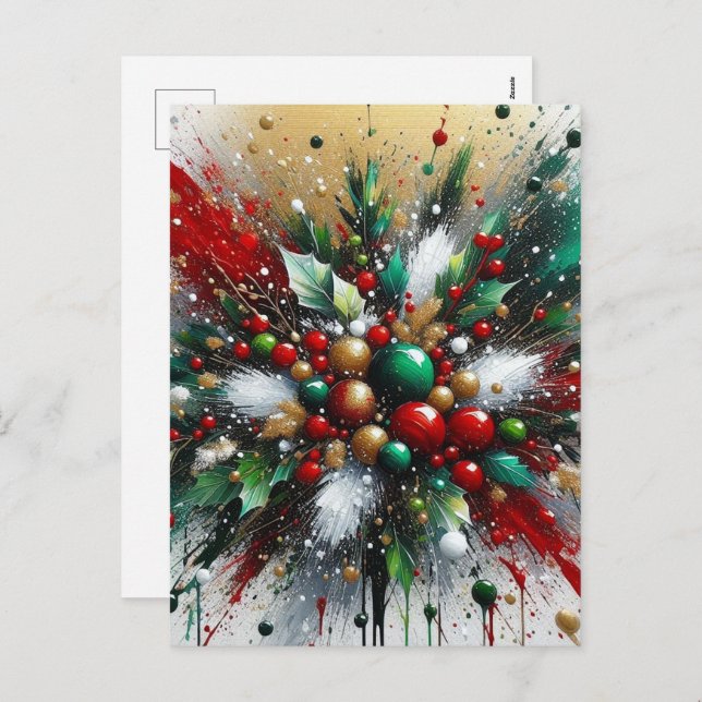 Christmas Splatter / White Bursts Holiday Postcard (Front/Back)