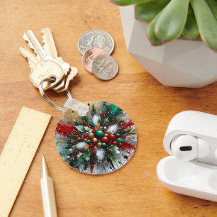 Christmas Splatter / White Bursts Key Ring