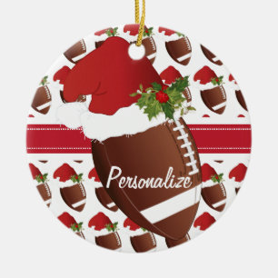 Christmas Sport Football Santa Hat Ceramic Tree Decoration