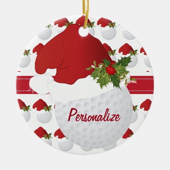 Christmas Sport Golf Ball Santa Hat Ceramic Tree Decoration (Front)