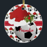 Christmas Sport Soccer Ball Santa Hat Ceramic Tree Decoration<br><div class="desc">Soccer Ball / Futbol Christmas Ornament you can personalise. 100% Customisable. Ready to Fill in the box(es) or Click on the CUSTOMIZE button to add, move, delete, resize or change any of the font or graphics. Made with high resolution vector and/or digital graphics for a professional print. NOTE: (THIS IS...</div>