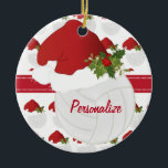 Christmas Sport Volleyball 🏐 Santa Hat 🎅 Ceramic Tree Decoration<br><div class="desc">🥇AN ORIGINAL COPYRIGHT ART DESIGN by Donna Siegrist ONLY AVAILABLE ON ZAZZLE! Volleyball Sport Player Christmas Ornament. Impress your volleyball player with this DIY name design in a sharp red and white festive Christmas Santa Hat design. ✔Note: Not all template areas need changed. 😀 If needed, you can remove the...</div>