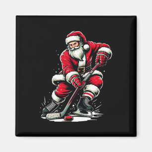 Christmas Sports Santa Plays Ice Hockey Magnet