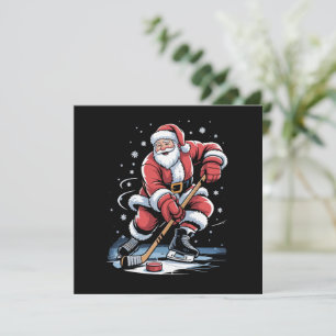 Christmas Sports Santa Plays Ice Hockey Xmas Holiday Card