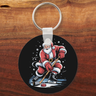 Christmas Sports Santa Plays Ice Hockey Xmas Key Ring
