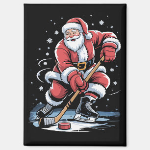 Christmas Sports Santa Plays Ice Hockey Xmas  Magnet
