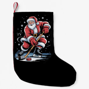 Christmas Sports Santa Plays Ice Hockey Xmas Small Christmas Stocking