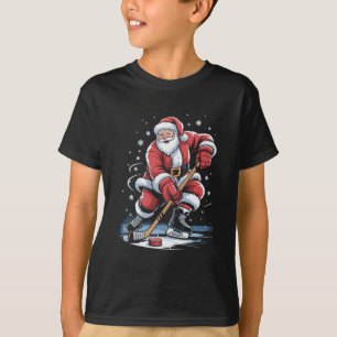 Christmas Sports Santa Plays Ice Hockey Xmas T-Shirt