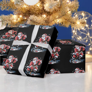 Christmas Sports Santa Plays Ice Hockey Xmas  Wrapping Paper