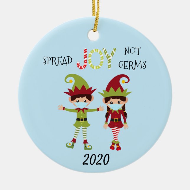 Christmas Spread Joy not Germs Elf 2020 Ceramic Tree Decoration (Front)