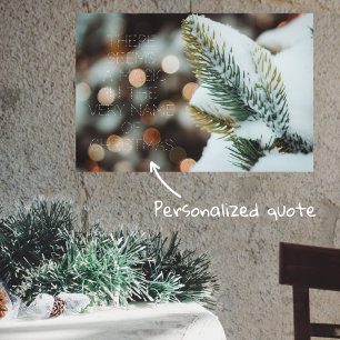 Christmas spruce branch and winter lights poster