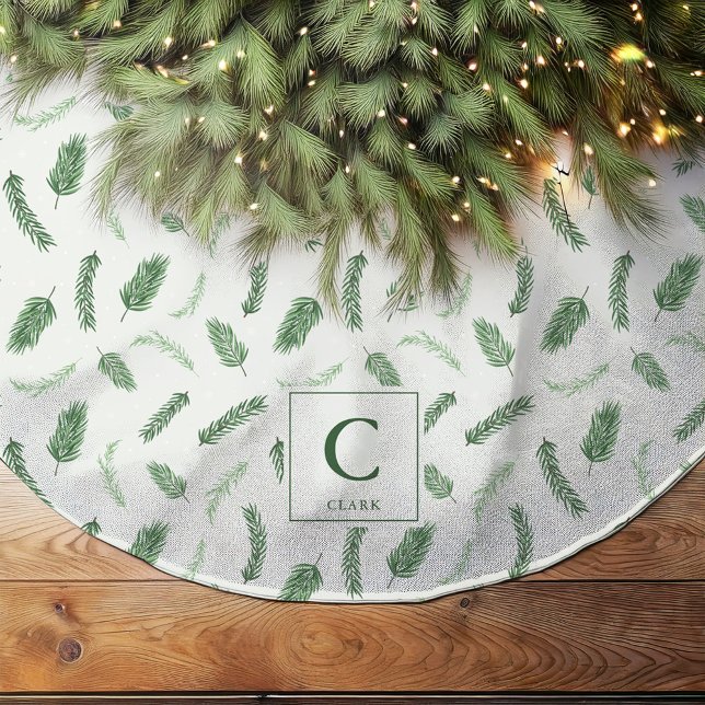Christmas Spruce Pattern Monogrammed Brushed Polyester Tree Skirt (Creator Uploaded)