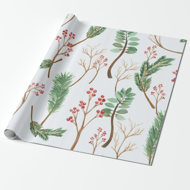 Christmas Spruce Pattern Wrapping Paper (Unrolled)