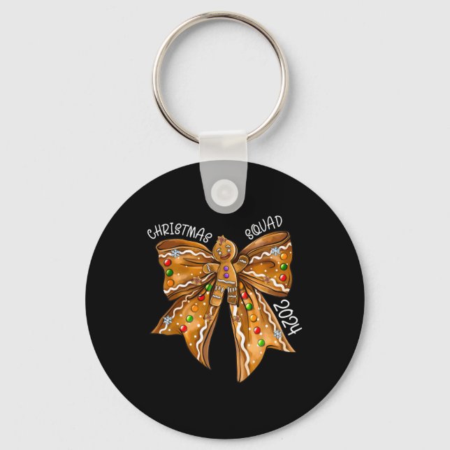 Christmas Squad 2024 Gingerbread Bow Coquette Noen Key Ring (Front)