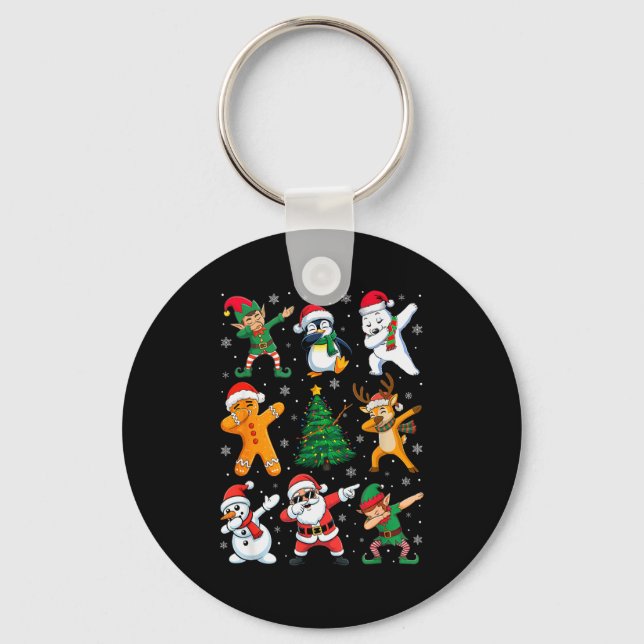 Christmas Squad Dabbing Santa Elf Family Matching  Key Ring (Front)