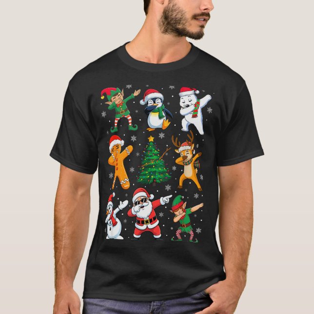 Christmas Squad Dabbing Santa Elf Family Matching  T-Shirt (Front)