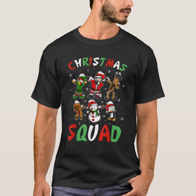 Christmas Squad Funny Dabbing Elf Santa Snowman Co T-Shirt (Front)
