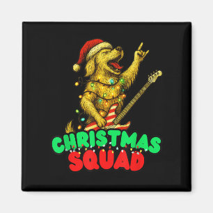 Christmas Squad Golden Retriever Dog Playing Guita Magnet