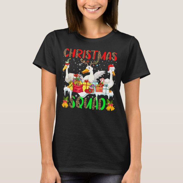Christmas Squad Leopard Three Santa Reindeer Elf D T-Shirt (Front)