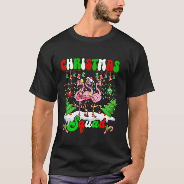 Christmas Squad Love Flamingo Family Xmas Lights P T-Shirt (Front)