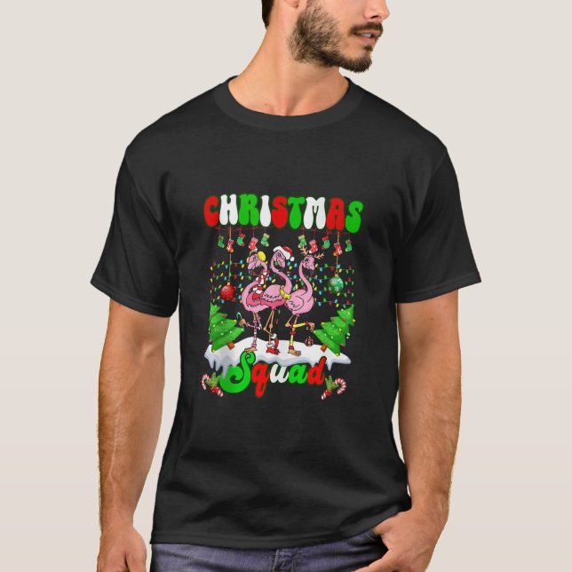 Christmas Squad Love Flamingo Family Xmas Lights P T-Shirt (Front)