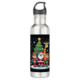 Christmas Squad Santa Giraffe Elf Dabbing Matching 710 Ml Water Bottle