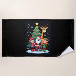 Christmas Squad Santa Giraffe Elf Dabbing Matching Beach Towel