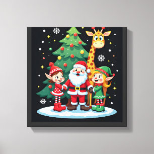 Christmas Squad Santa Giraffe Elf Dabbing Matching Canvas Print