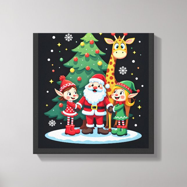 Christmas Squad Santa Giraffe Elf Dabbing Matching Canvas Print (Front)