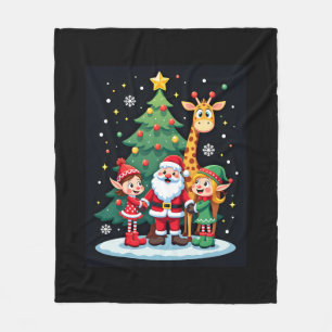 Christmas Squad Santa Giraffe Elf Dabbing Matching Fleece Blanket