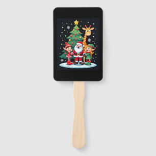 Christmas Squad Santa Giraffe Elf Dabbing Matching Hand Fan