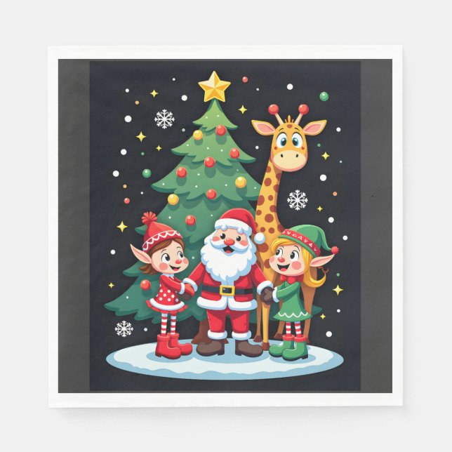 Christmas Squad Santa Giraffe Elf Dabbing Matching Napkin (Front)