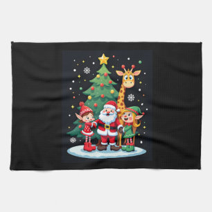 Christmas Squad Santa Giraffe Elf Dabbing Matching Tea Towel