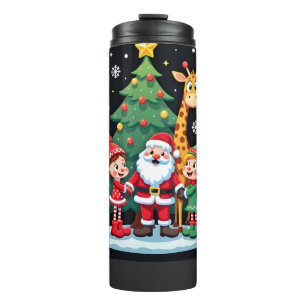 Christmas Squad Santa Giraffe Elf Dabbing Matching Thermal Tumbler