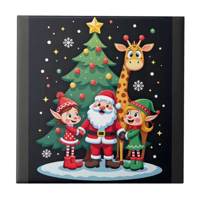 Christmas Squad Santa Giraffe Elf Dabbing Matching Tile (Front)