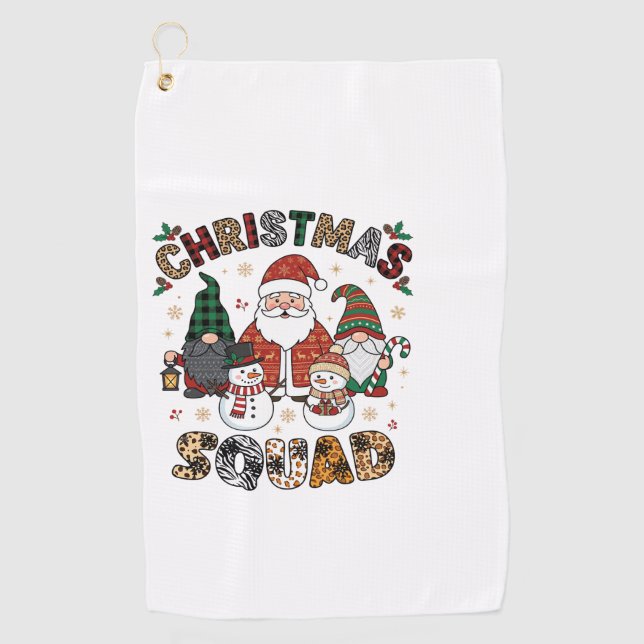 Christmas Squad Santa Gnomes Snowmen Leopard Zebra Golf Towel (Front)