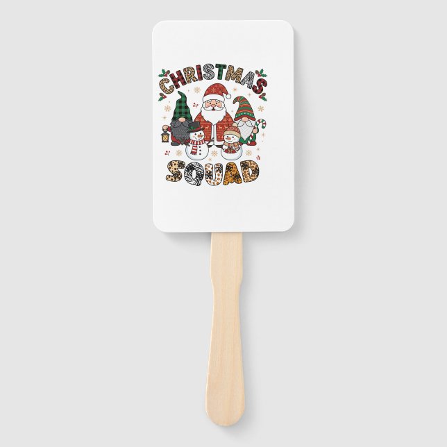 Christmas Squad Santa Gnomes Snowmen Leopard Zebra Hand Fan (Front)
