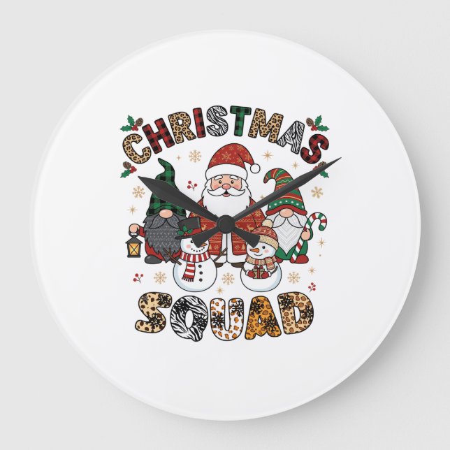 Christmas Squad Santa Gnomes Snowmen Leopard Zebra Large Clock (Front)