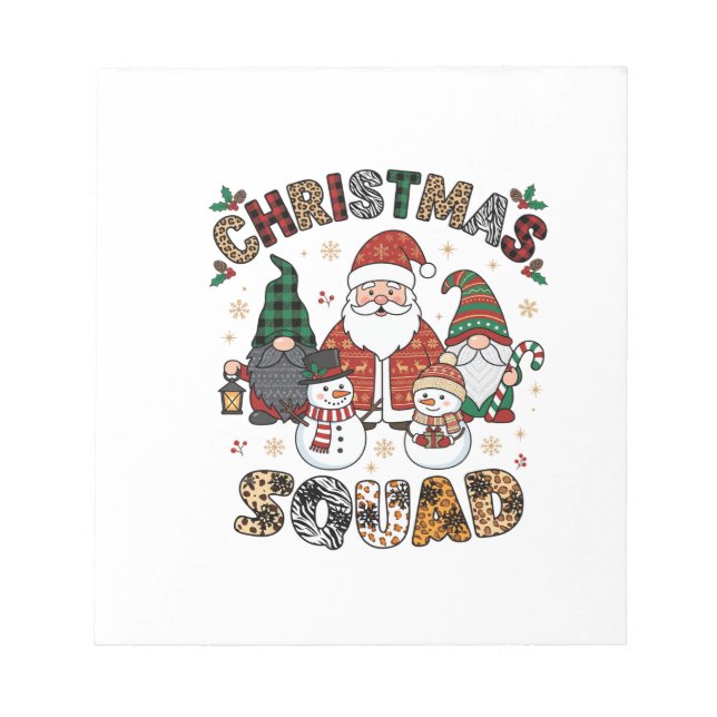 Christmas Squad Santa Gnomes Snowmen Leopard Zebra Notepad (Front)