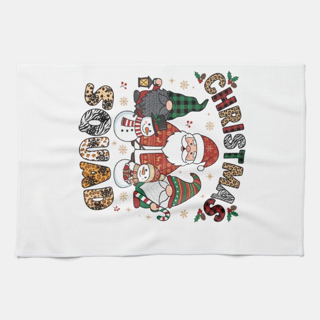 Christmas Squad Santa Gnomes Snowmen Leopard Zebra Tea Towel (Horizontal)