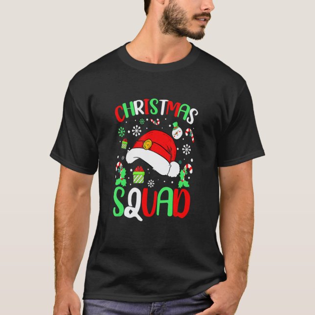 Christmas Squad Santa Hat Family Matching Pajama T-Shirt (Front)