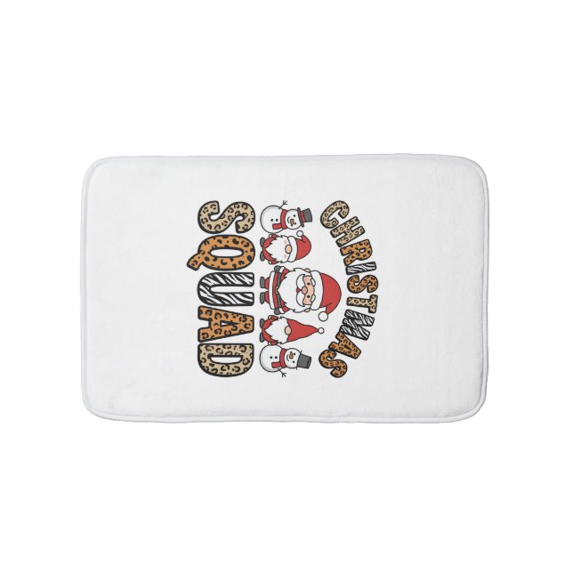 Christmas Squad Santa Snowman Leopard Print Design Bath Mat (Front)