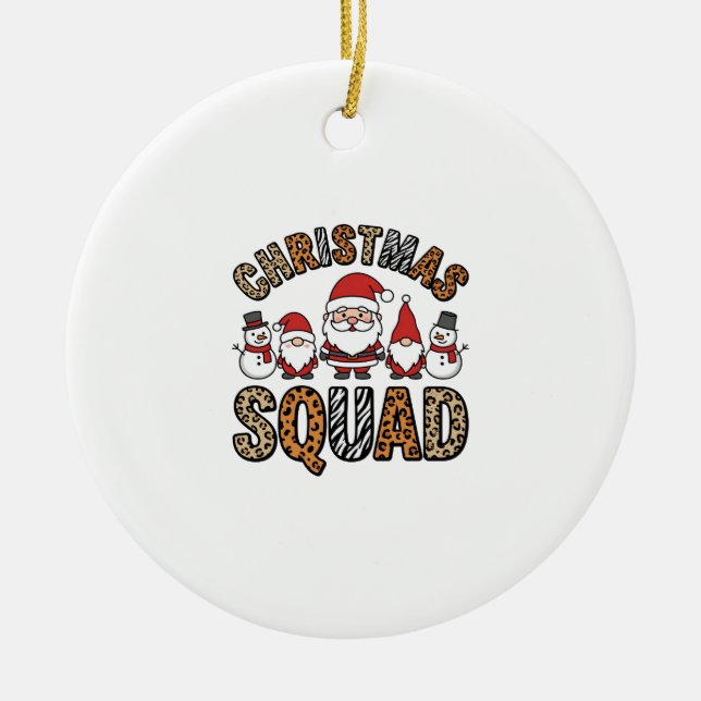 Christmas Squad Santa Snowman Leopard Print Design Ceramic Tree Decoration (Front)