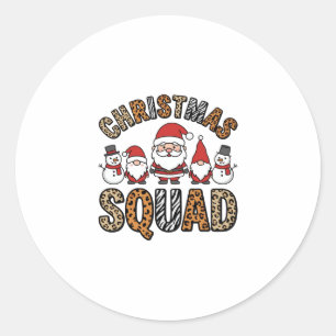 Christmas Squad Santa Snowman Leopard Print Design Classic Round Sticker