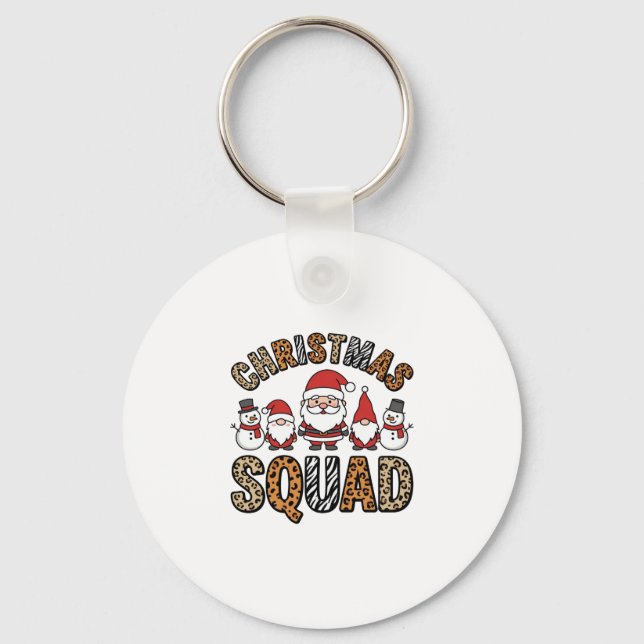 Christmas Squad Santa Snowman Leopard Print Design Key Ring (Front)