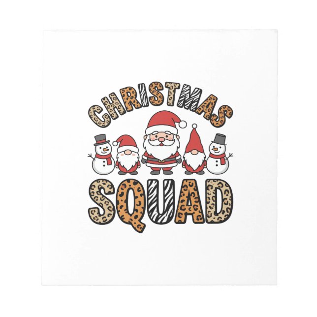 Christmas Squad Santa Snowman Leopard Print Design Notepad (Front)