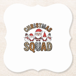 Christmas Squad Santa Snowman Leopard Print Design Paper Coaster